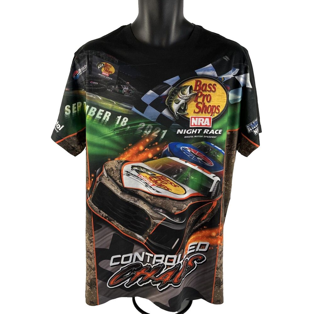 Mens NRA Bristol Motor Speedway Controlled Chaos Graphic T-Shirt L Double Sided